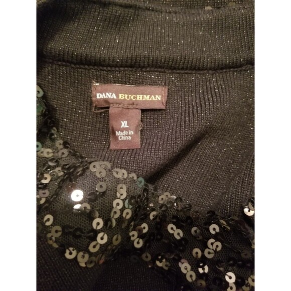 Dana Buchman Women's Knit Cardigan SequinTrim Size Xl Black Open Metallic Accent - Picture 4 of 5